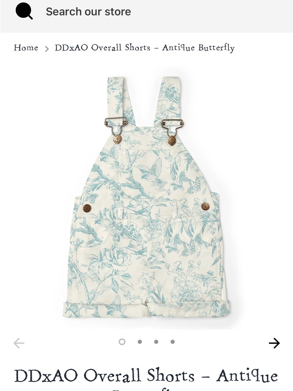 Alice + Olivia Cream Overall Shorts with Light Blue Botanical Print